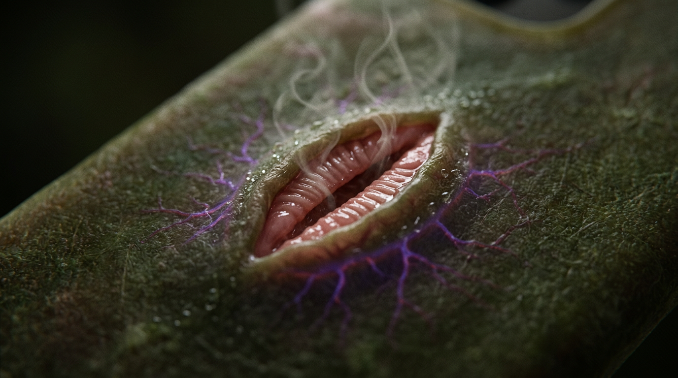 分镜成图 v1：偏单孔主导构图的极微距参考。